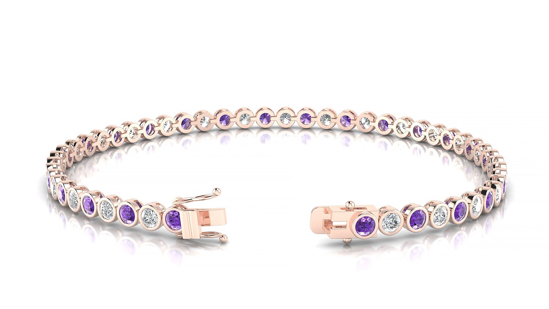 Avila 1-1 | 18k Rose Gold 2.5 mm Round Natural Amethyst & Diamond 15 cm Tennis Bracelet