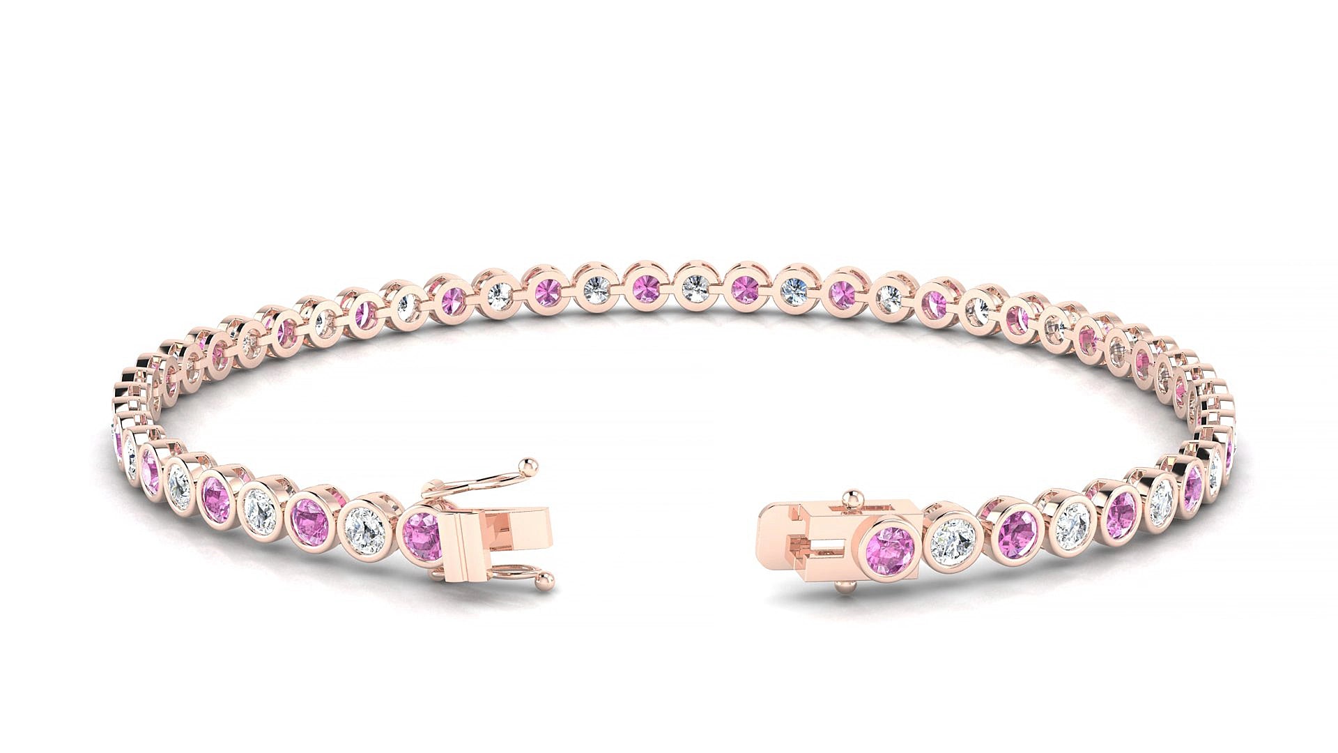 Avila 1-1 | 18k Rose Gold 2.5 mm Round Natural Pink Sapphire & Diamond 15 cm Tennis Bracelet