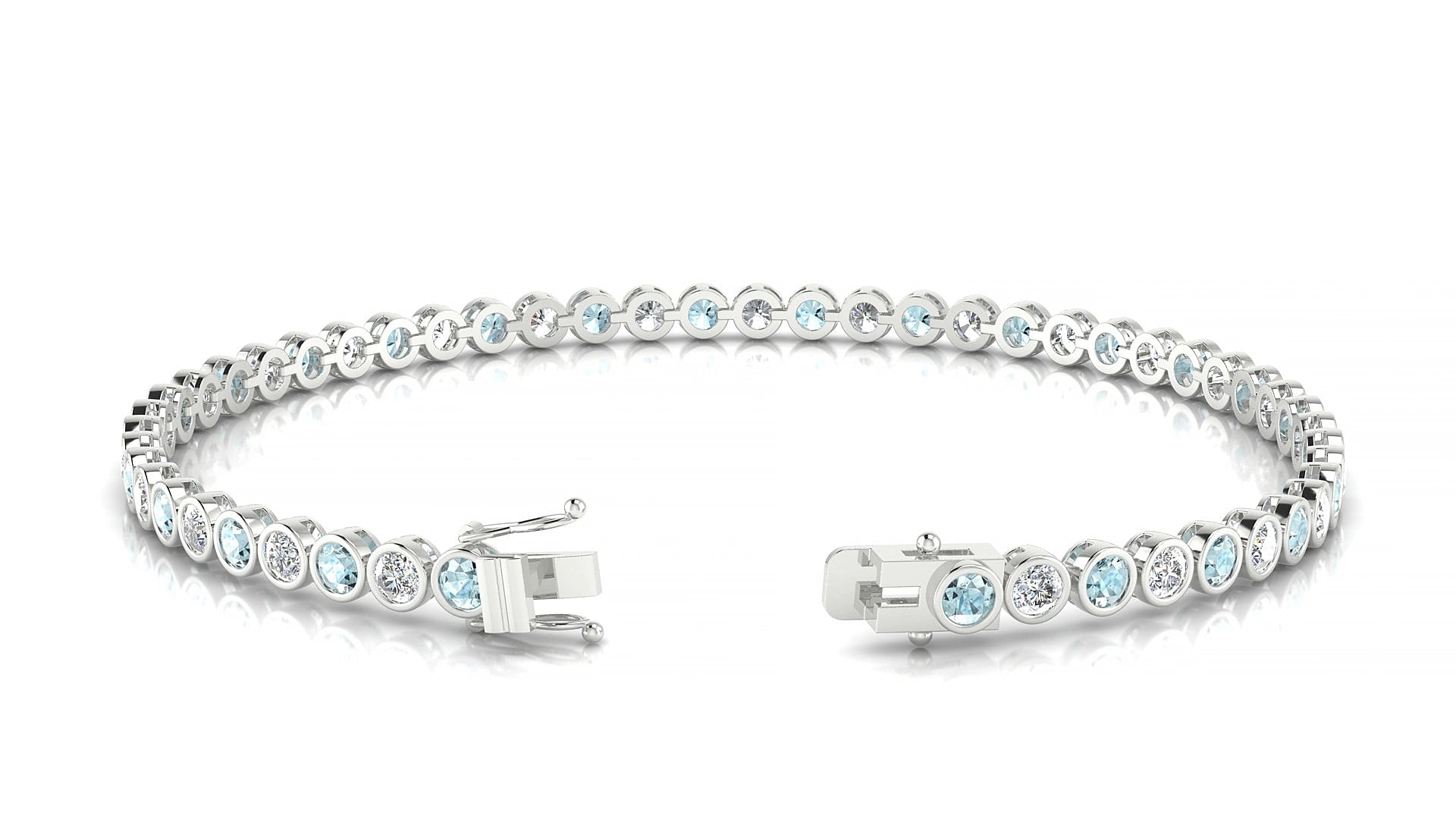 Avila 1-1 | 18k White Gold 2.5 mm Round Natural Aquamarine & Diamond 18 cm Tennis Bracelet