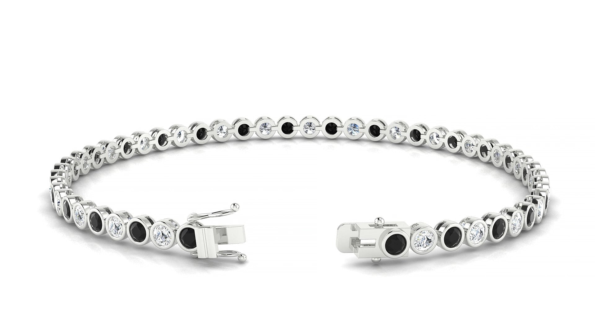 Avila 1-1 | 18k White Gold 2.5 mm Round Natural Black Diamond & Diamond 15 cm Tennis Bracelet