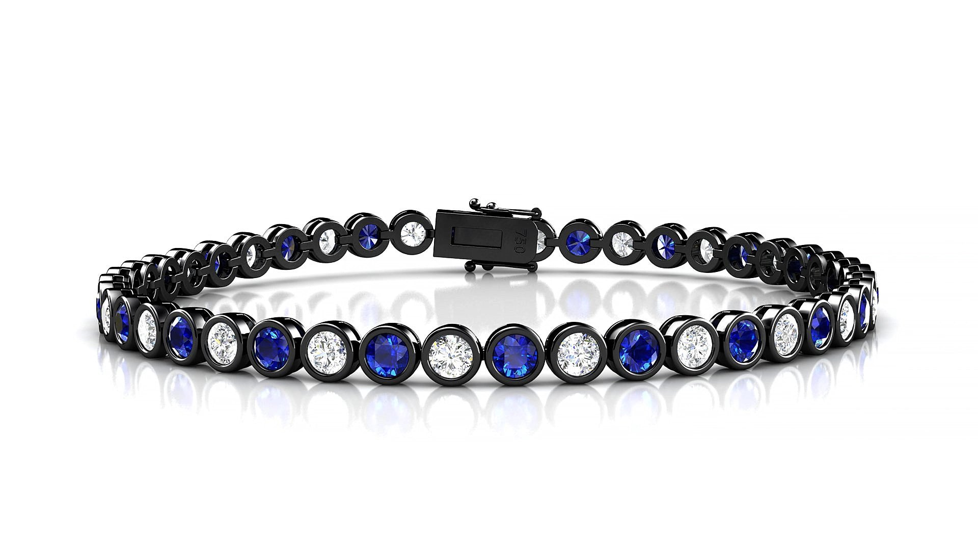 Avila 1-1 | 18k Black Gold 3 mm Round Natural Sapphire & Diamond 15 cm Tennis Bracelet
