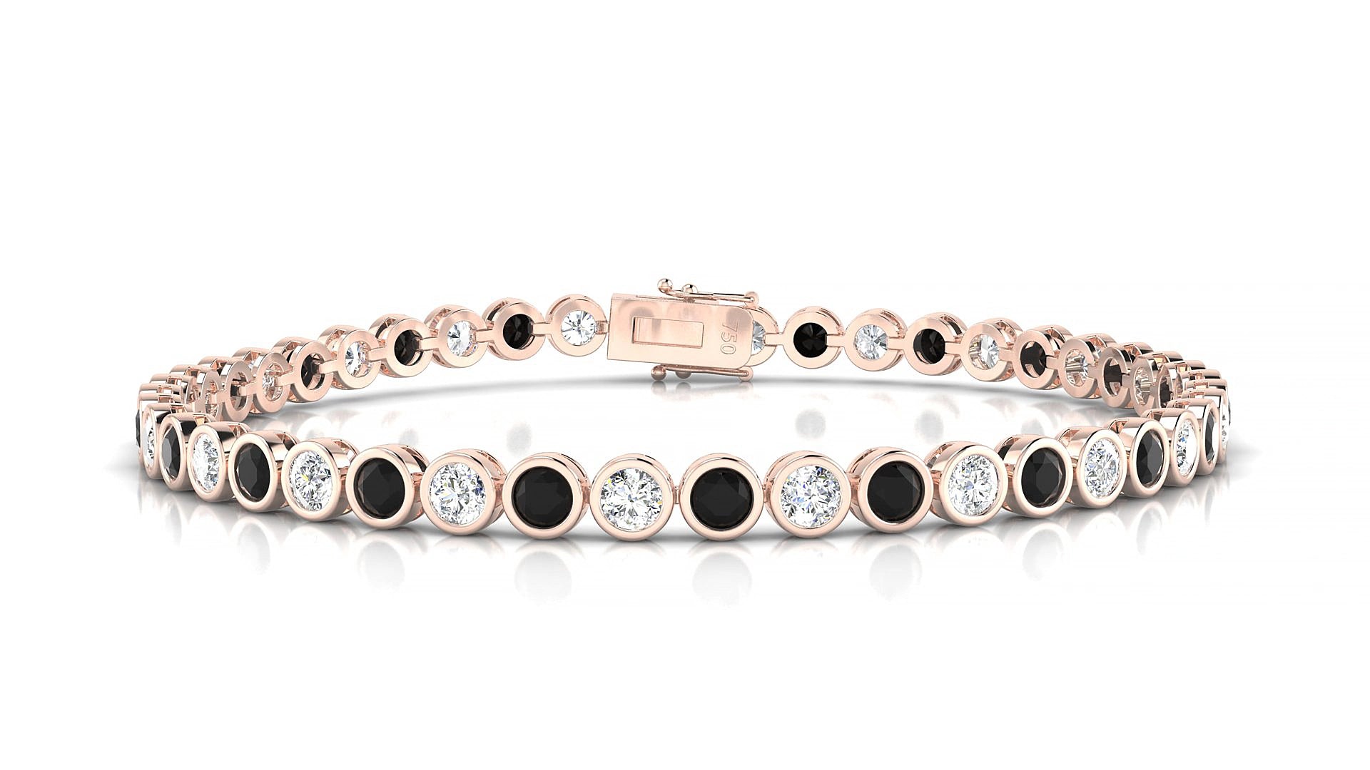 Avila 1-1 | 18k Rose Gold 3 mm Round Natural Black Diamond & Diamond 15 cm Tennis Bracelet