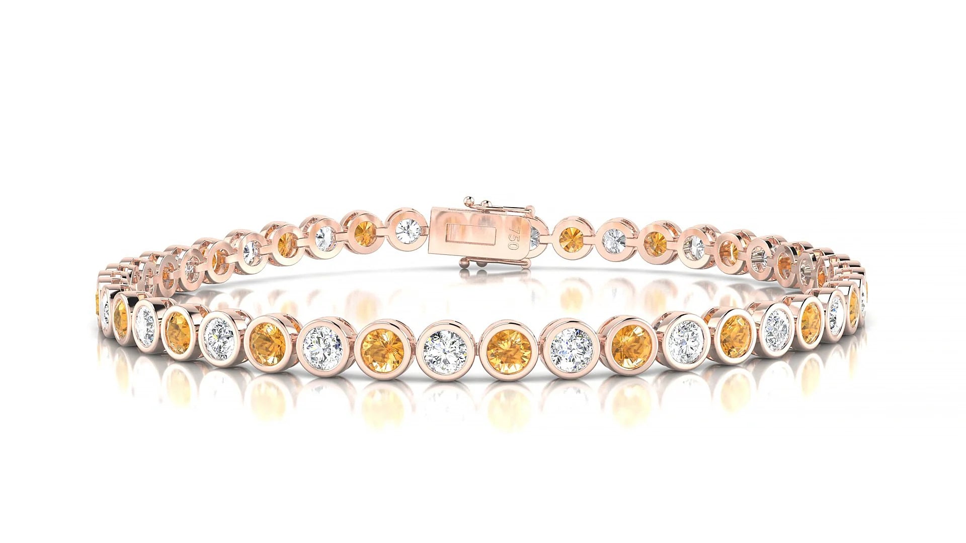 Avila 1-1 | 18k Rose Gold 3 mm Round Natural Citrine & Diamond Tennis Bracelet