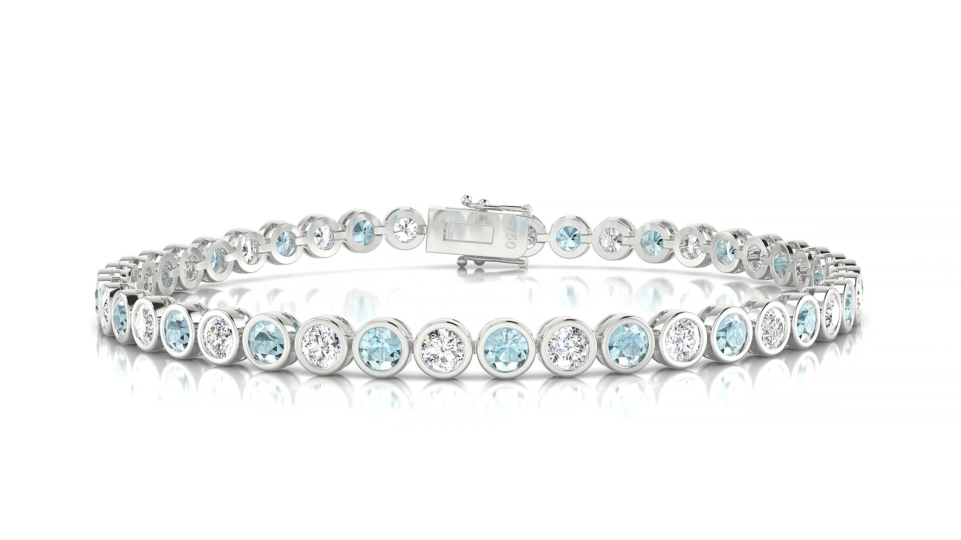 Avila 1-1 | 18k White Gold 3 mm Round Natural Aquamarine & Diamond 18 cm Tennis Bracelet