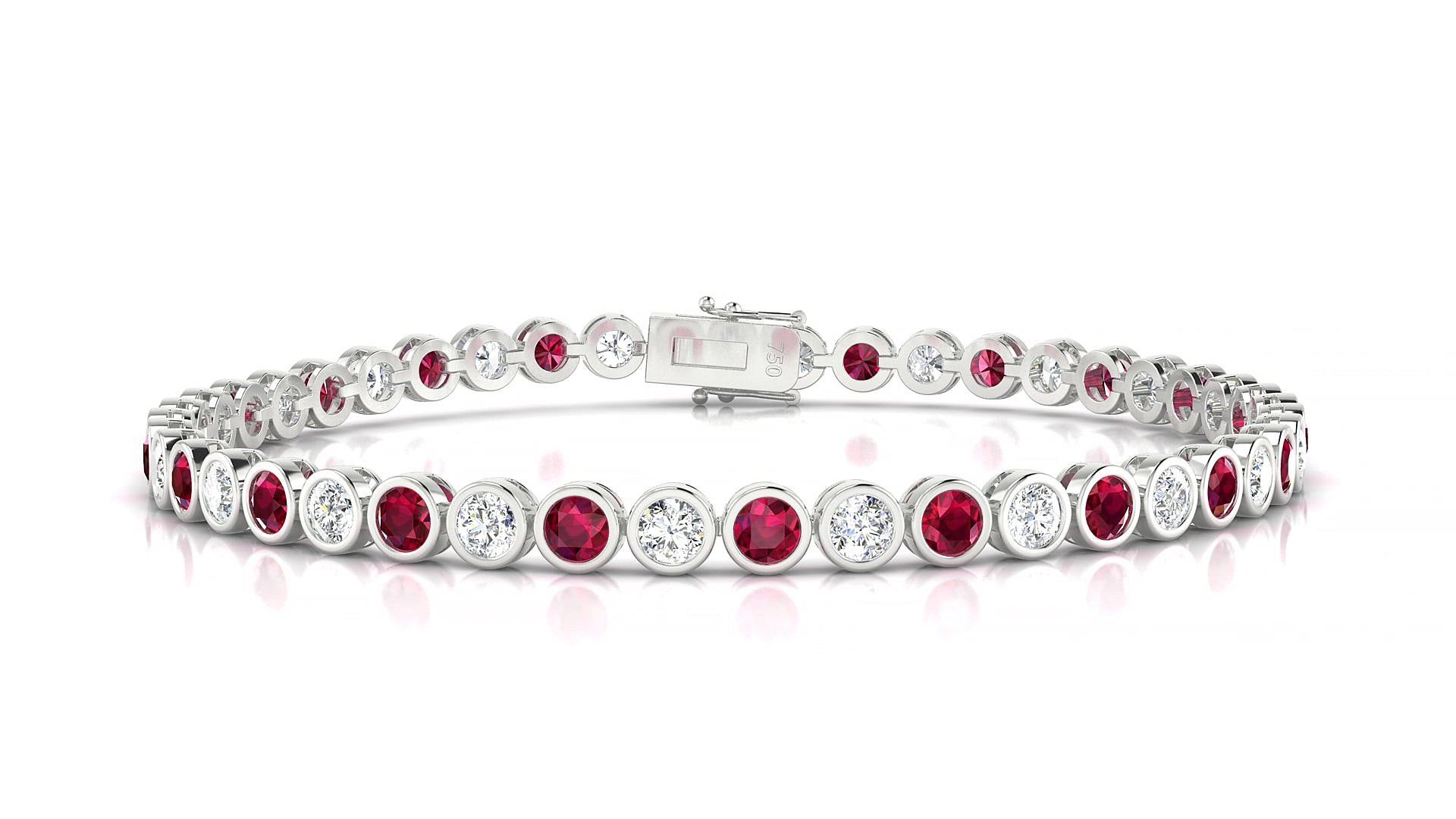 Avila 1-1 | 18k White Gold 3 mm Round Natural Ruby & Diamond 15 cm Tennis Bracelet
