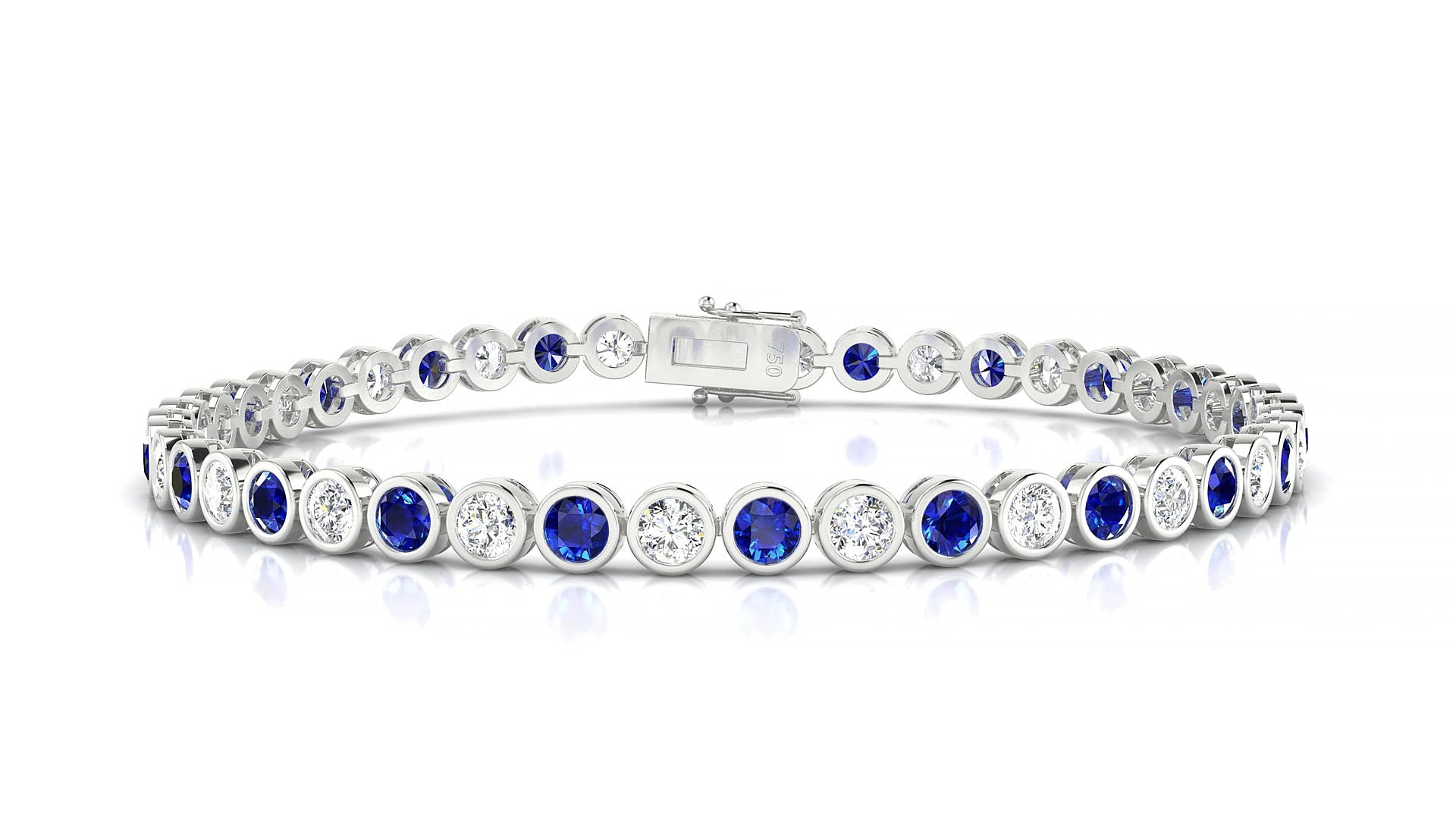 Avila 1-1 | 18k White Gold 3 mm Round Natural Sapphire & Diamond 15 cm Tennis Bracelet