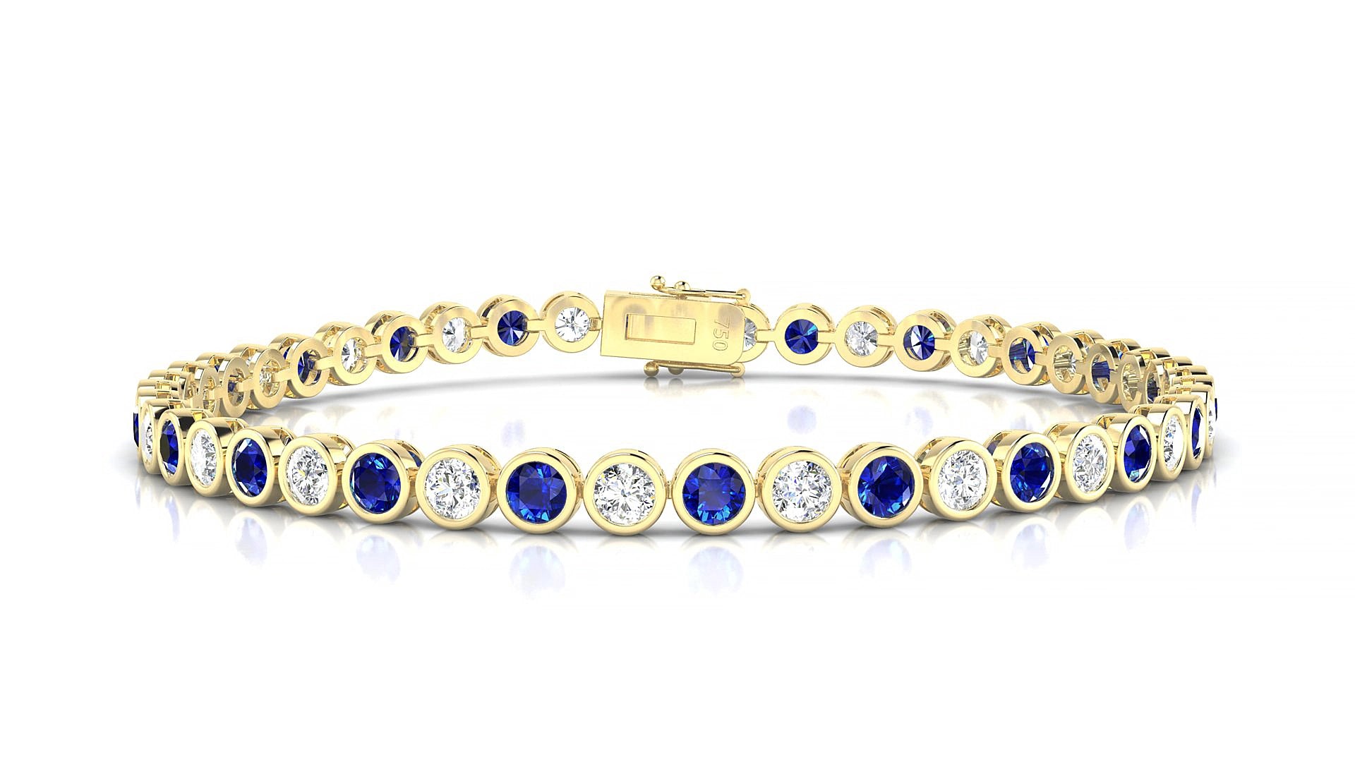Avila 1-1 | 18k Yellow Gold 3 mm Round Natural Sapphire & Diamond 15 cm Tennis Bracelet