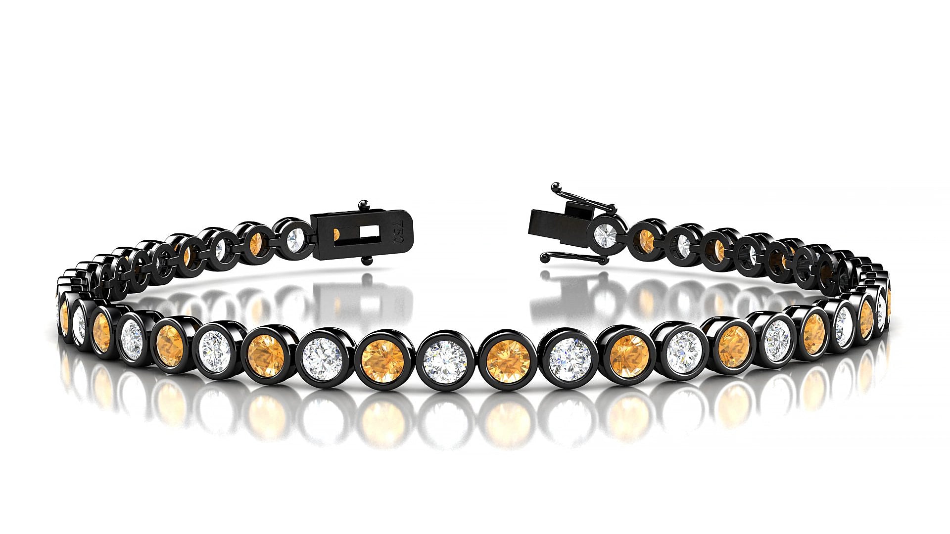 Avila 1-1 | 18k Black Gold 3 mm Round Natural Citrine & Diamond 15 cm Tennis Bracelet