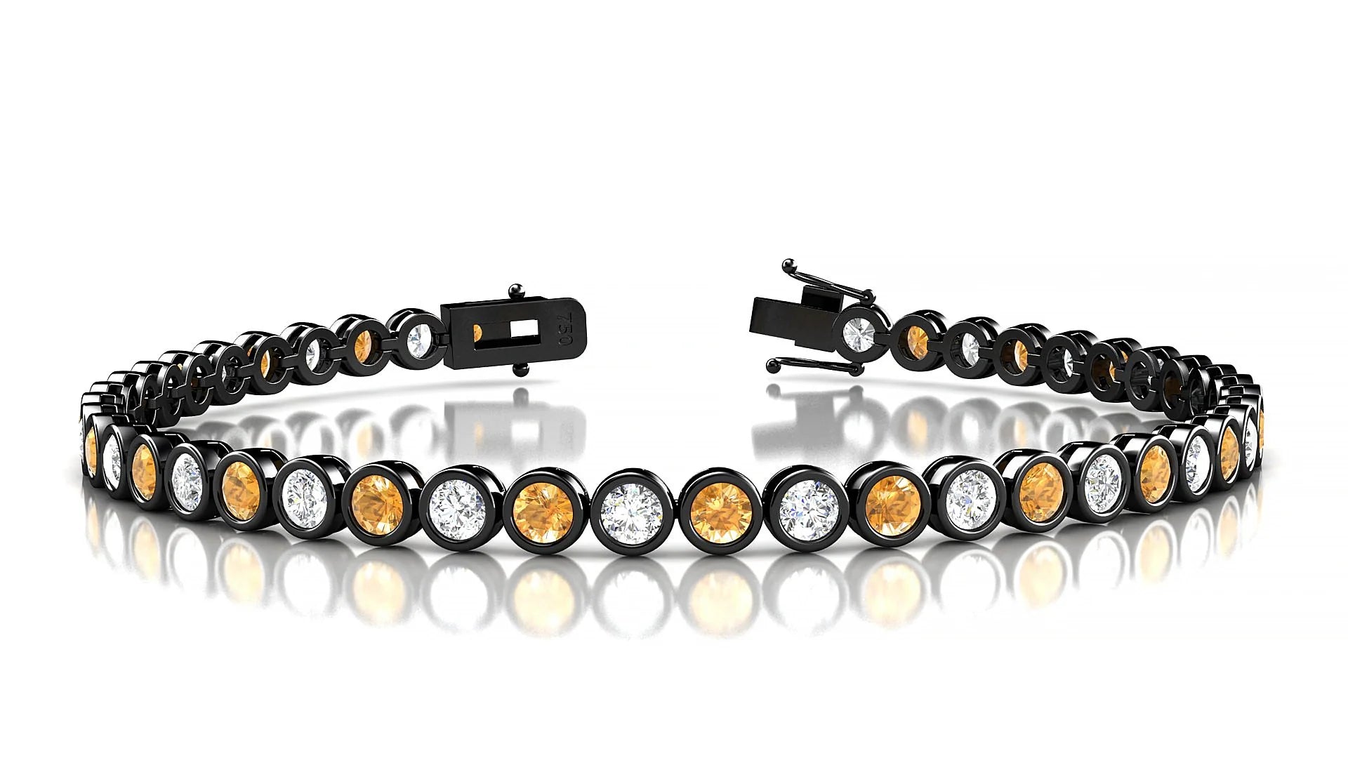 Avila 1-1 | 18k Black Gold 3 mm Round Natural Citrine & Diamond Tennis Bracelet