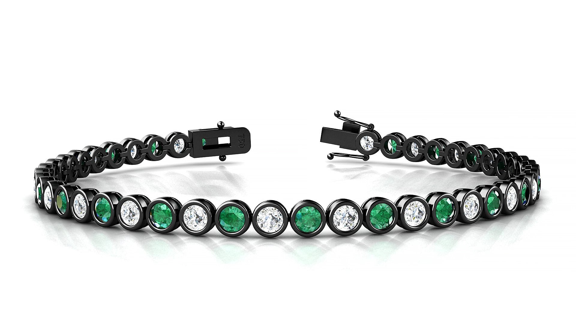Avila 1-1 | 18k Black Gold 3 mm Round Natural Emerald & Diamond 15 cm Tennis Bracelet