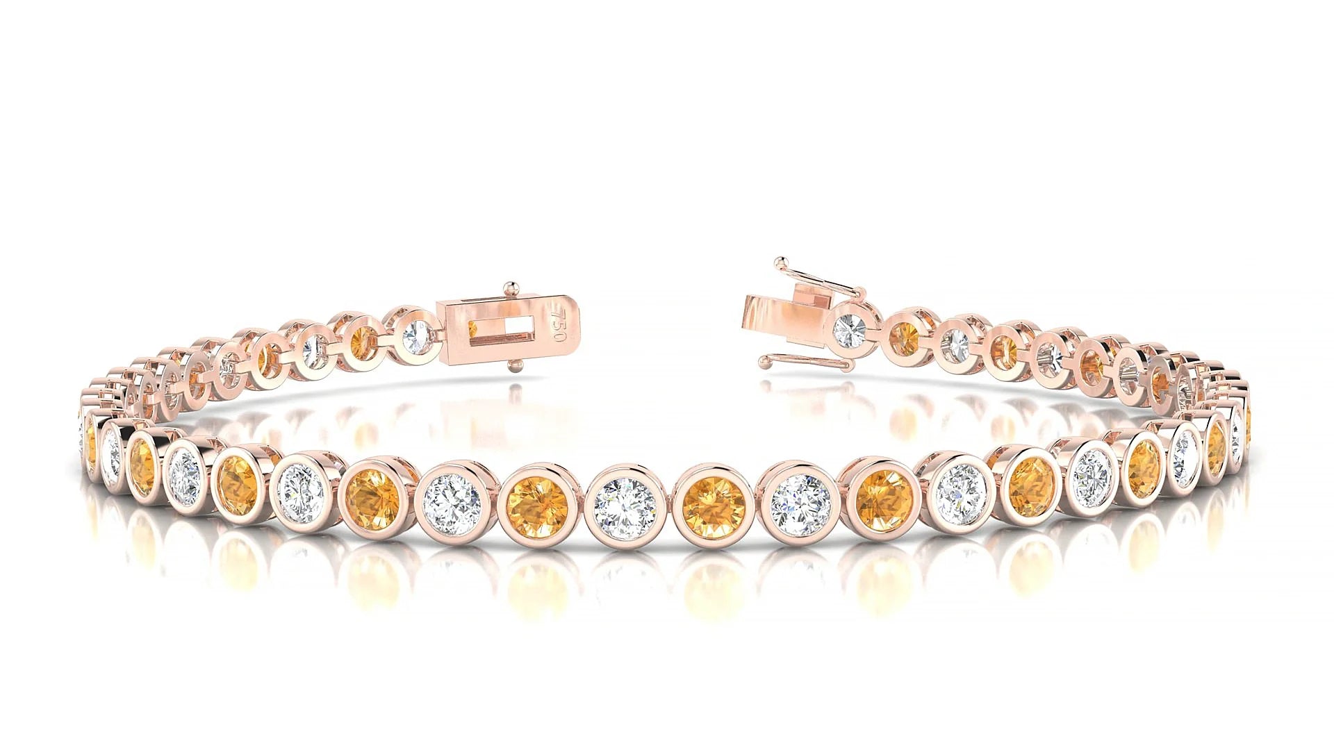 Avila 1-1 | 18k Rose Gold 3 mm Round Natural Citrine & Diamond Tennis Bracelet
