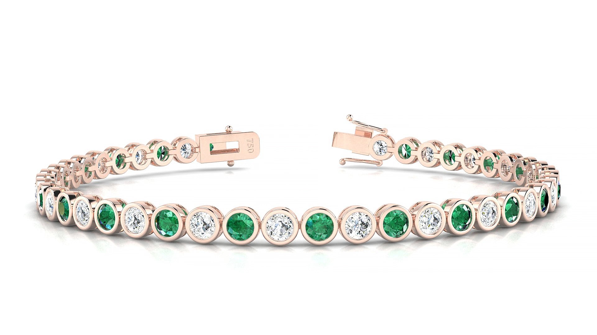 Avila 1-1 | 18k Rose Gold 3 mm Round Natural Emerald & Diamond 15 cm Tennis Bracelet