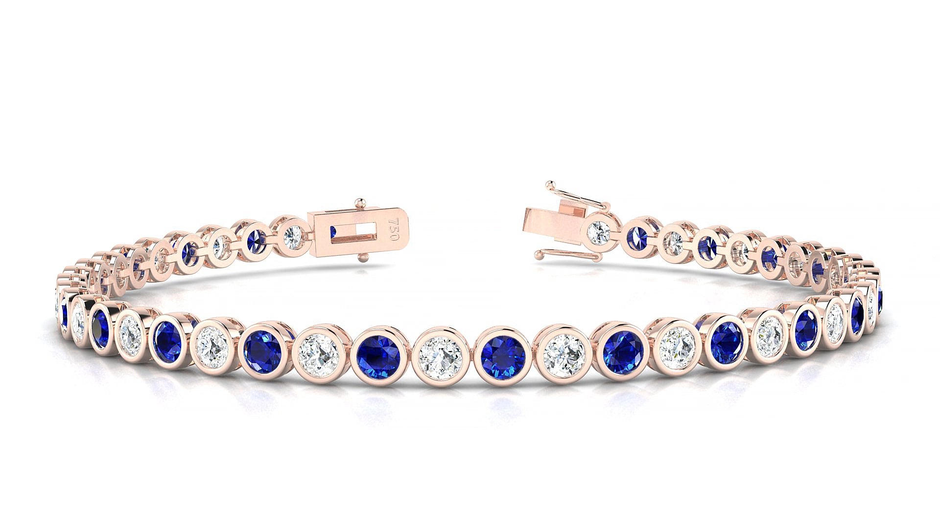 Avila 1-1 | 18k Rose Gold 3 mm Round Natural Sapphire & Diamond 15 cm Tennis Bracelet