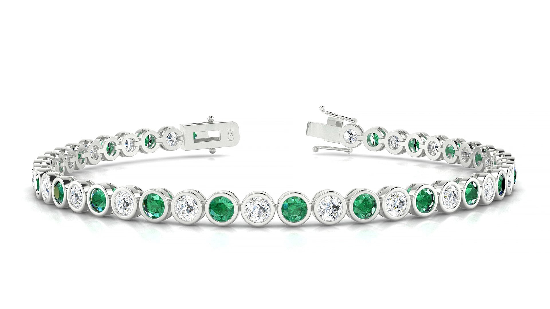Avila 1-1 | 18k White Gold 3 mm Round Natural Emerald & Diamond 15 cm Tennis Bracelet
