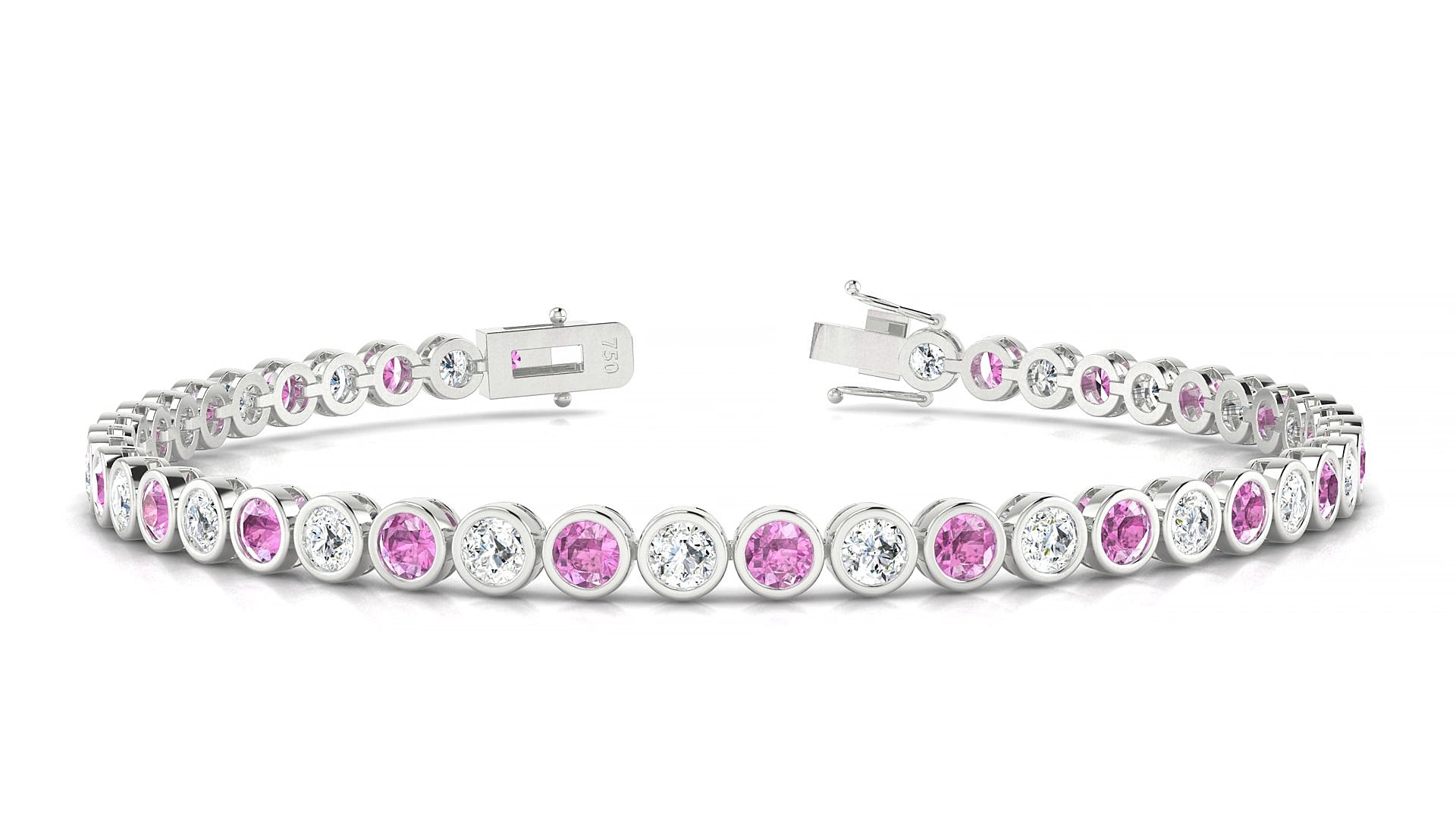 Avila 1-1 | 18k White Gold 3 mm Round Natural Pink Sapphire & Diamond 15 cm Tennis Bracelet