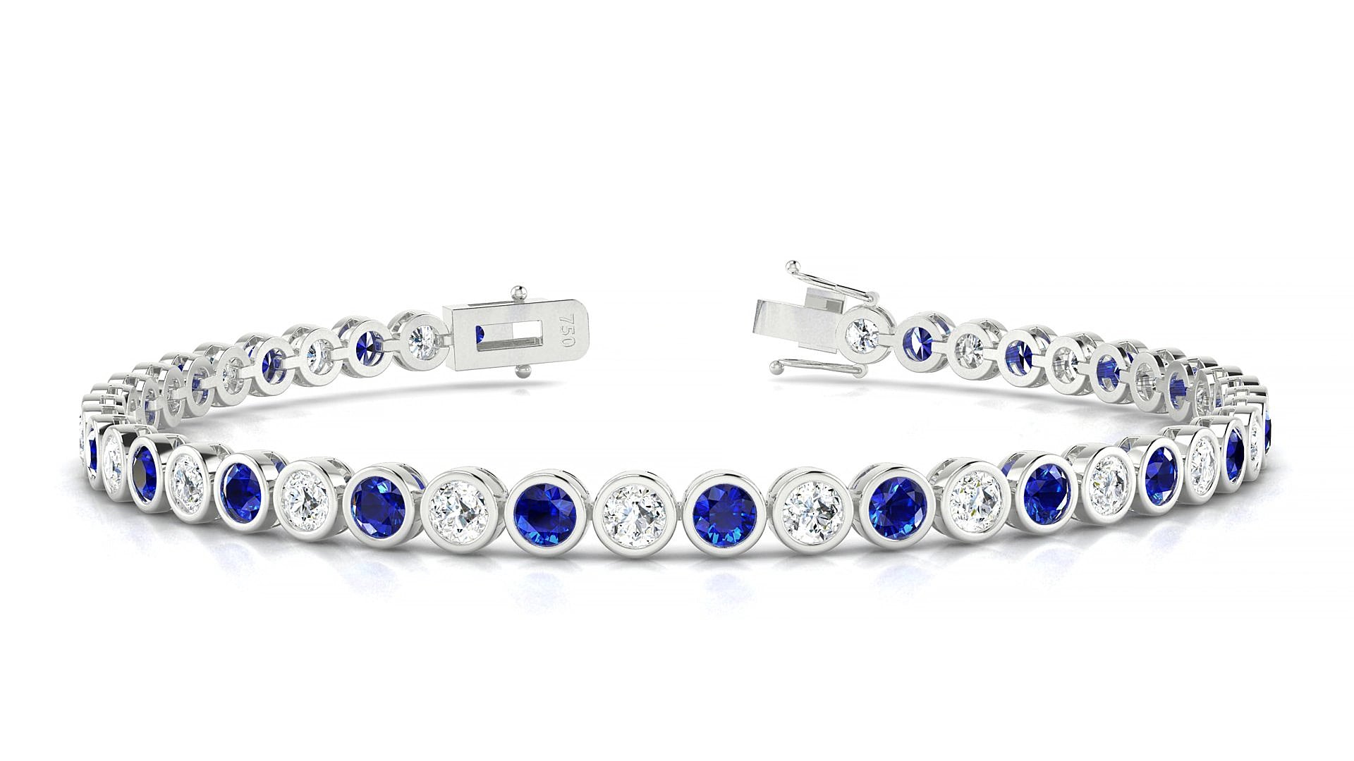 Avila 1-1 | 18k White Gold 3 mm Round Natural Sapphire & Diamond 15 cm Tennis Bracelet