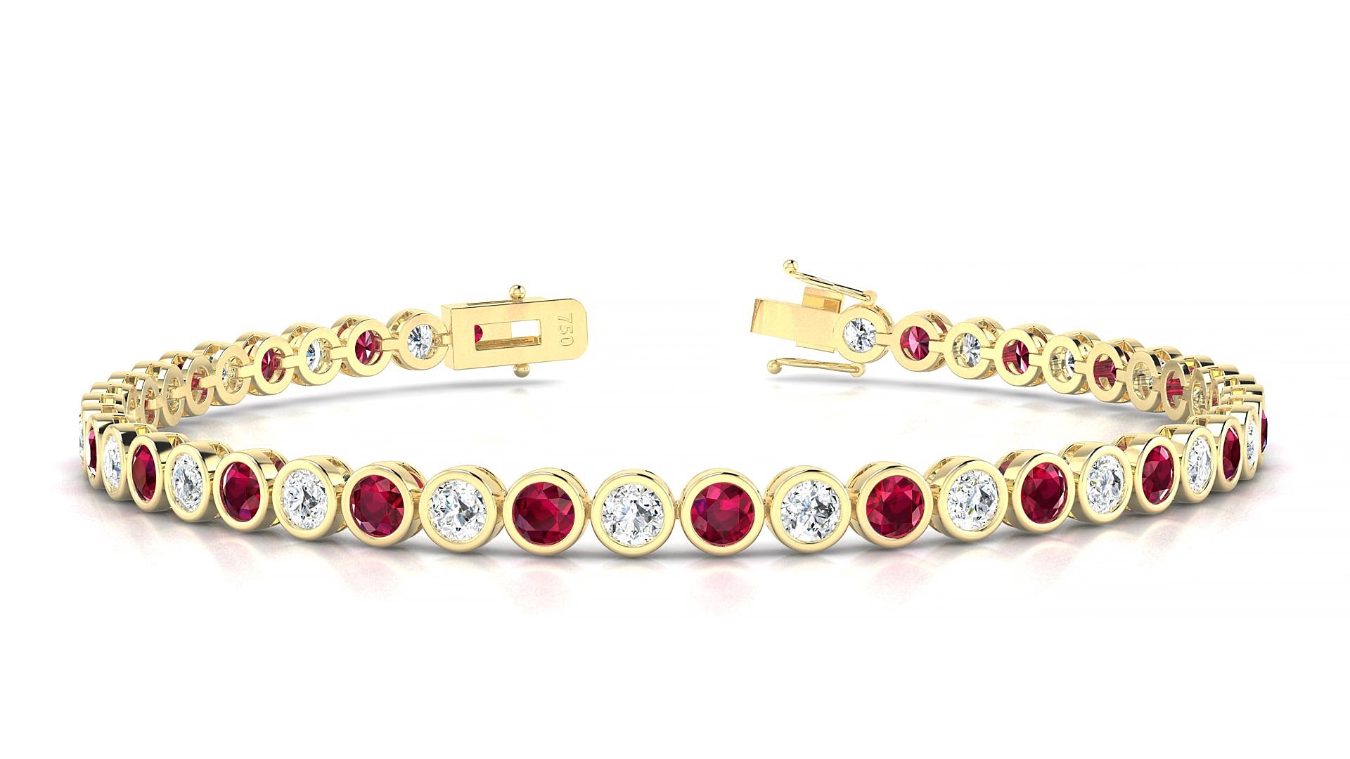 Avila 1-1 | 18k Yellow Gold 3 mm Round Natural Ruby & Diamond 15 cm Tennis Bracelet