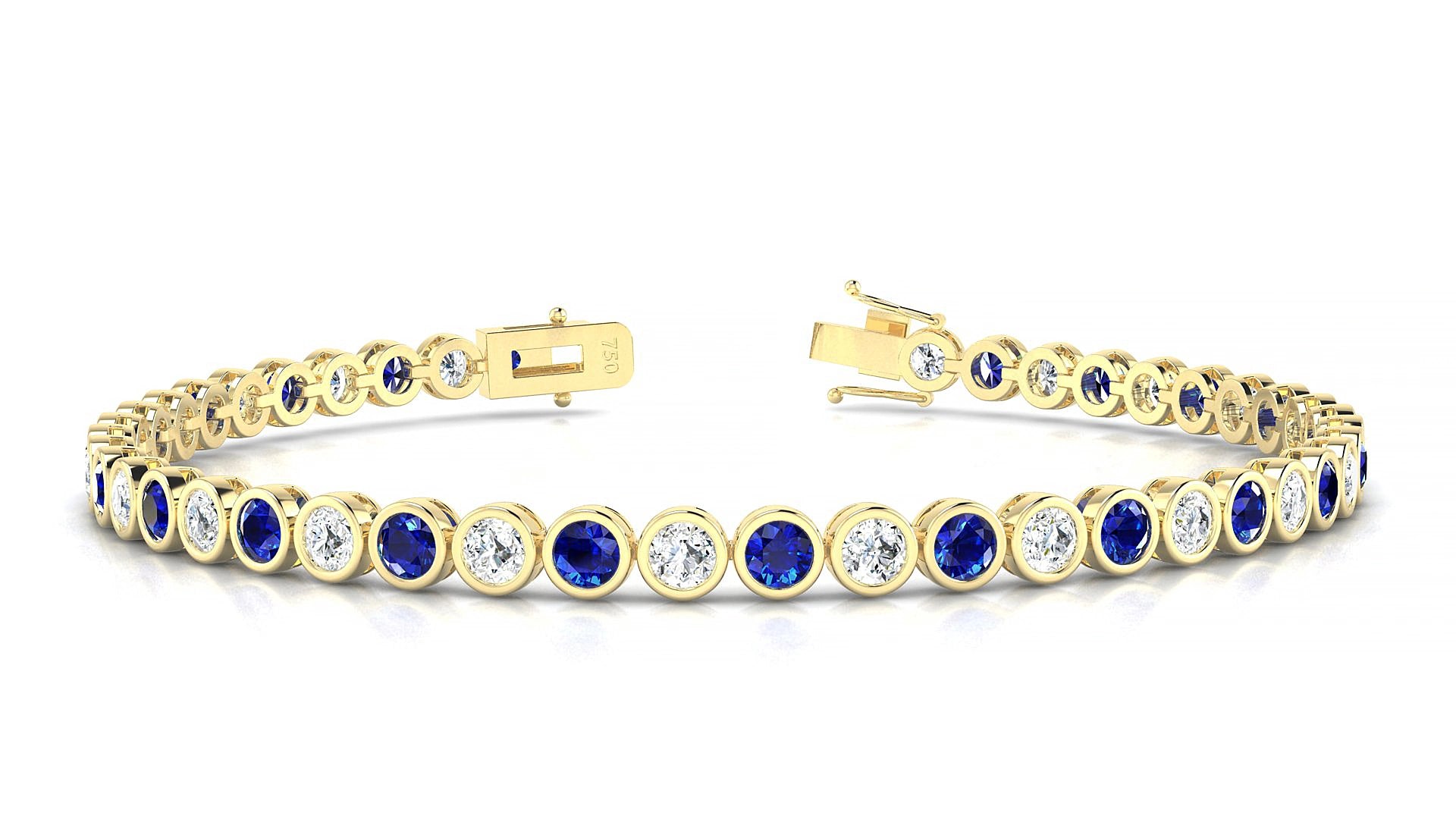 Avila 1-1 | 18k Yellow Gold 3 mm Round Natural Sapphire & Diamond 15 cm Tennis Bracelet