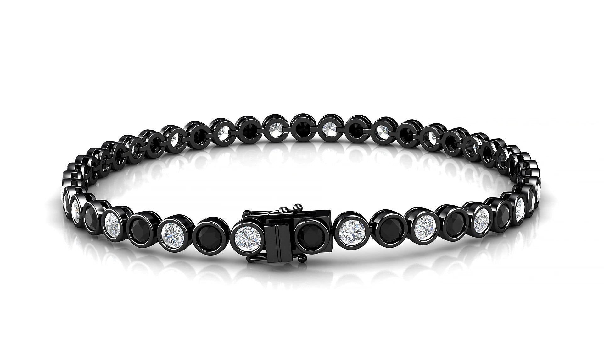 Avila 1-1 | 18k Black Gold 3 mm Round Natural Black Diamond & Diamond 20 cm Tennis Bracelet