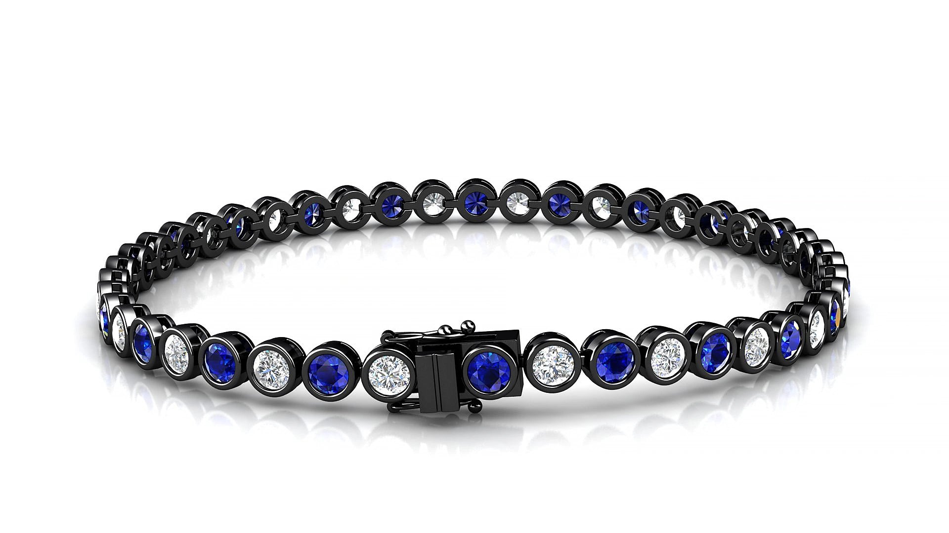 Avila 1-1 | 18k Black Gold 3 mm Round Natural Sapphire & Diamond 15 cm Tennis Bracelet
