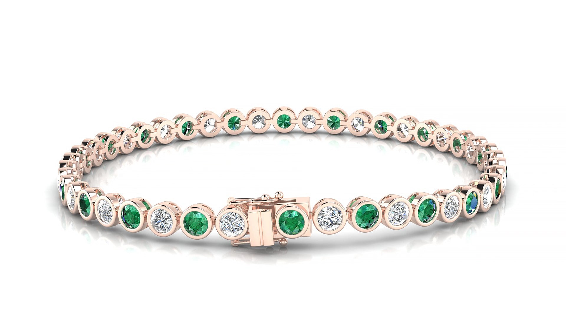 Avila 1-1 | 18k Rose Gold 3 mm Round Natural Emerald & Diamond 15 cm Tennis Bracelet