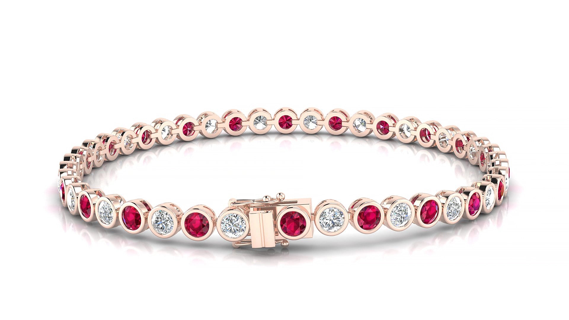 Avila 1-1 | 18k Rose Gold 3 mm Round Natural Ruby & Diamond 15 cm Tennis Bracelet