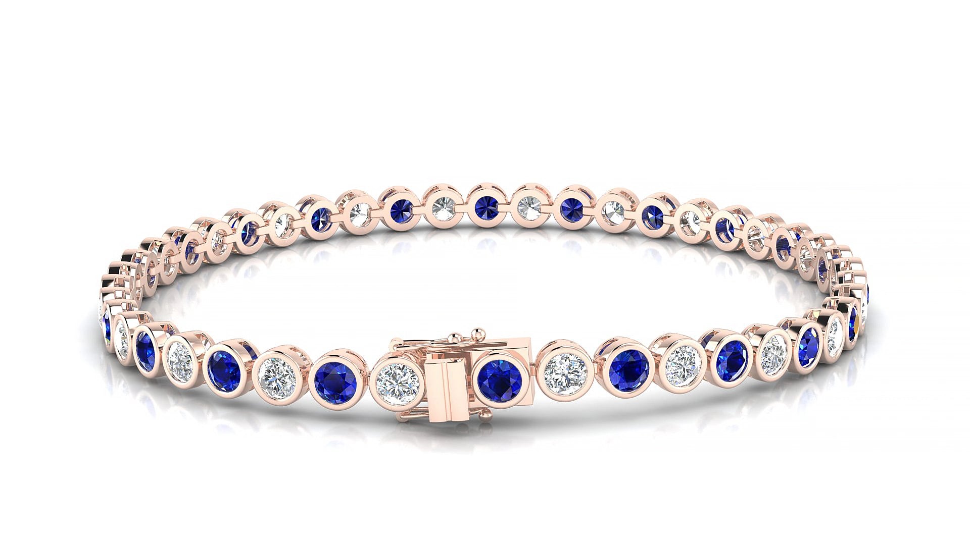 Avila 1-1 | 18k Rose Gold 3 mm Round Natural Sapphire & Diamond 15 cm Tennis Bracelet