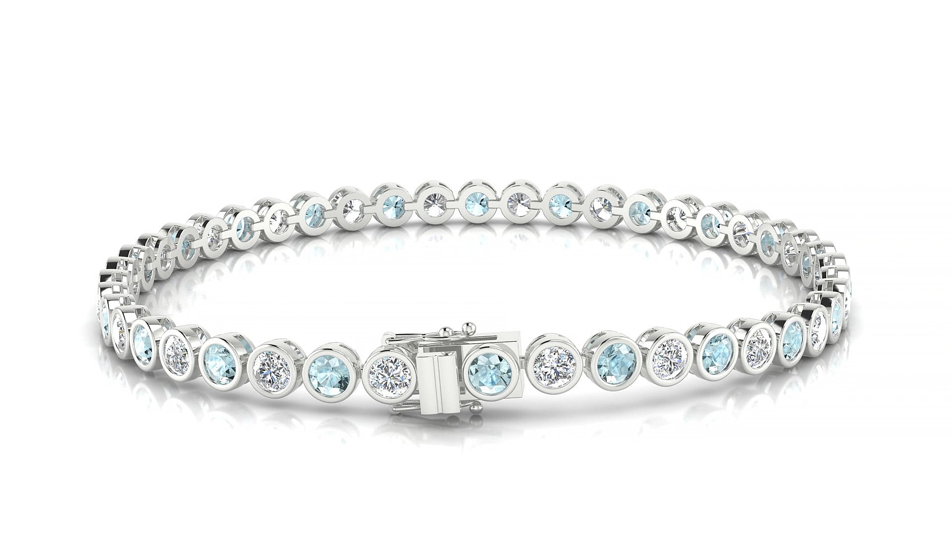 Avila 1-1 | 18k White Gold 3 mm Round Natural Aquamarine & Diamond 16 cm Tennis Bracelet