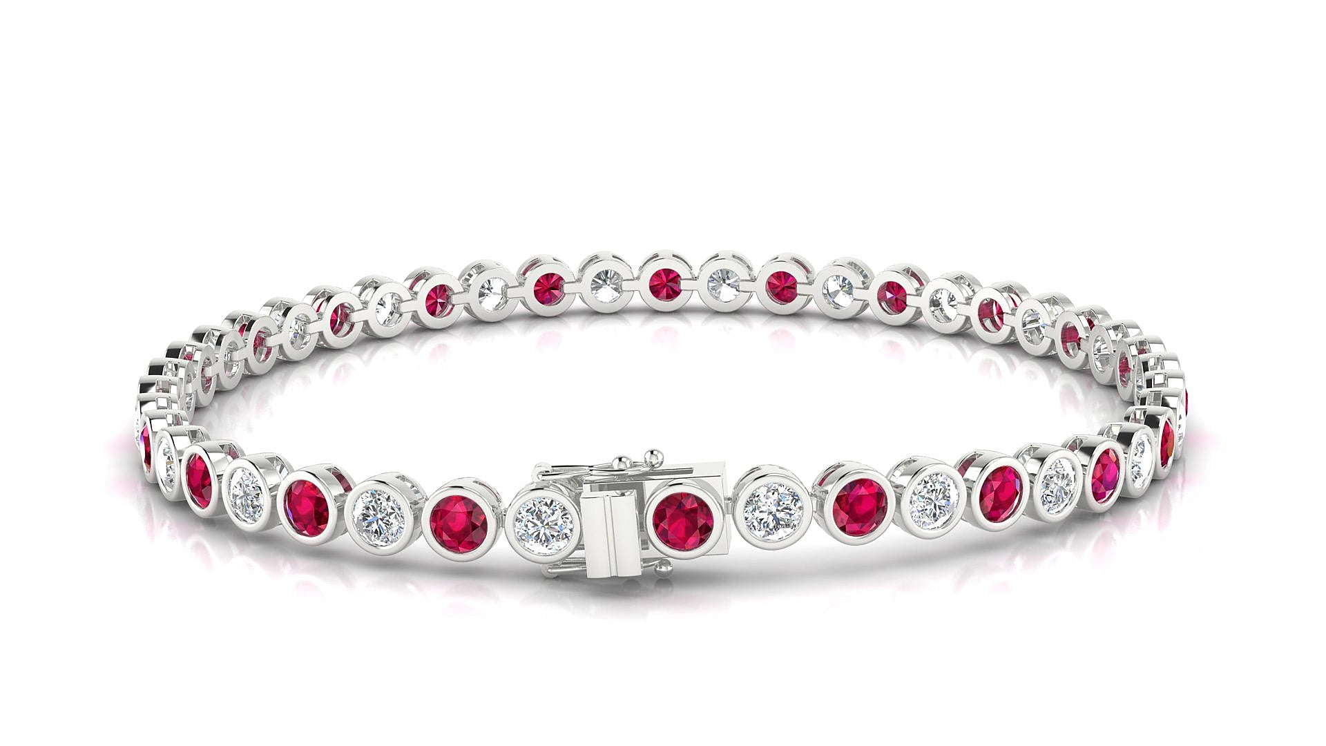 Avila 1-1 | 18k White Gold 3 mm Round Natural Ruby & Diamond 15 cm Tennis Bracelet