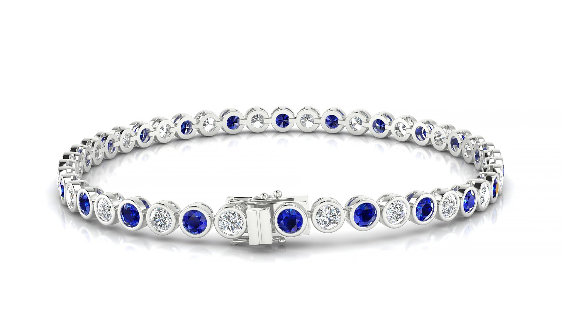 Avila 1-1 | 18k White Gold 3 mm Round Natural Sapphire & Diamond 15 cm Tennis Bracelet