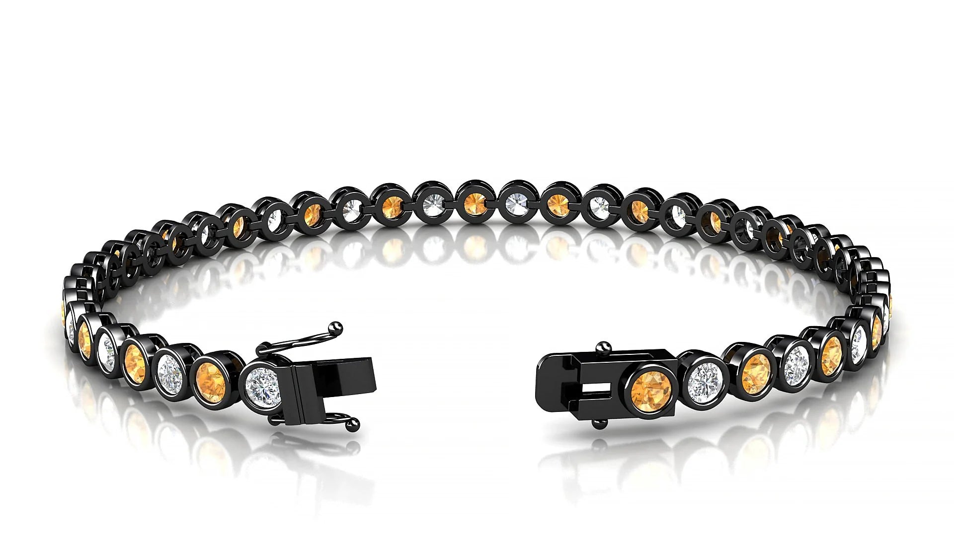 Avila 1-1 | 18k Black Gold 3 mm Round Natural Citrine & Diamond Tennis Bracelet