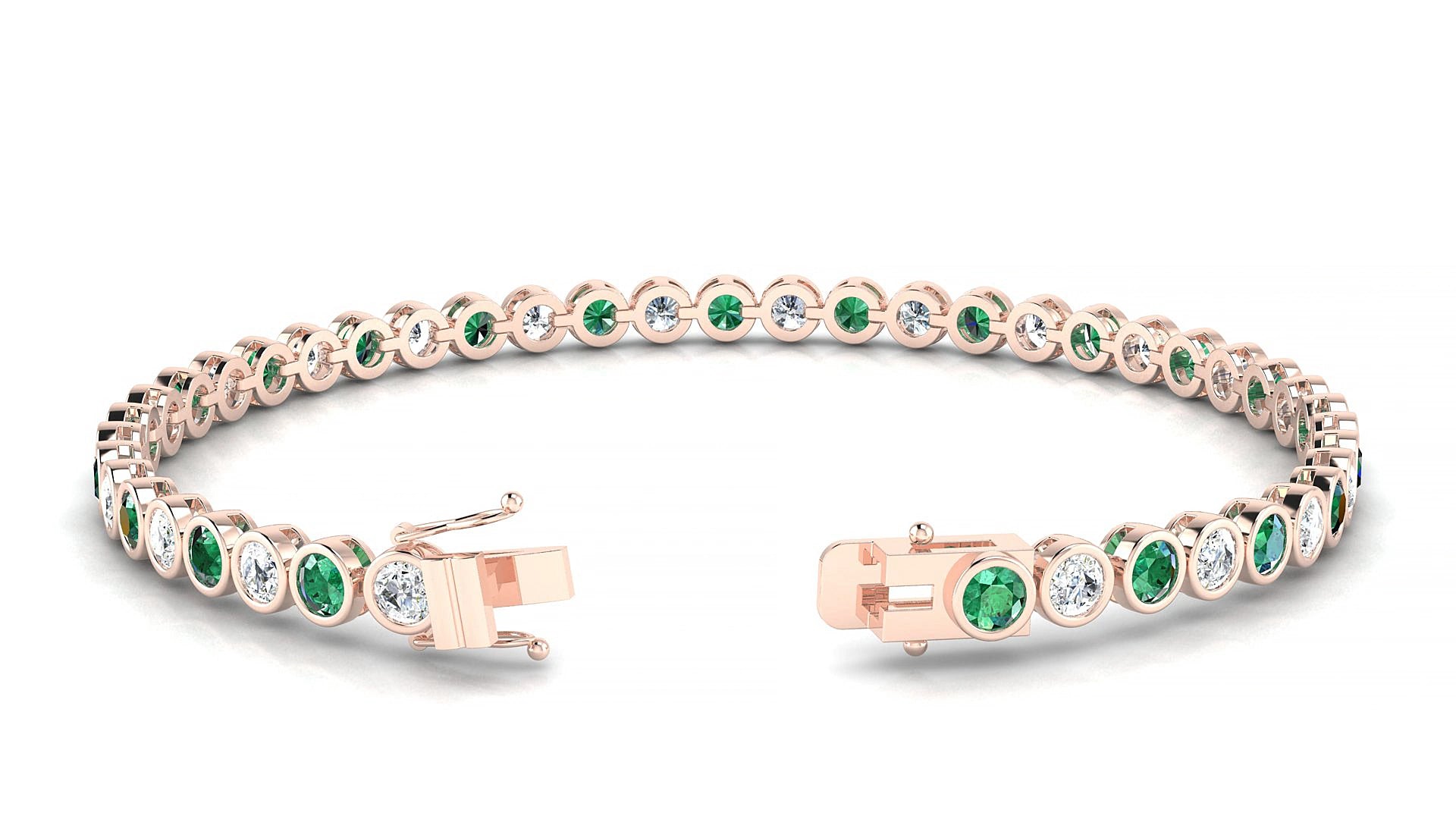 Avila 1-1 | 18k Rose Gold 3 mm Round Natural Emerald & Diamond 15 cm Tennis Bracelet