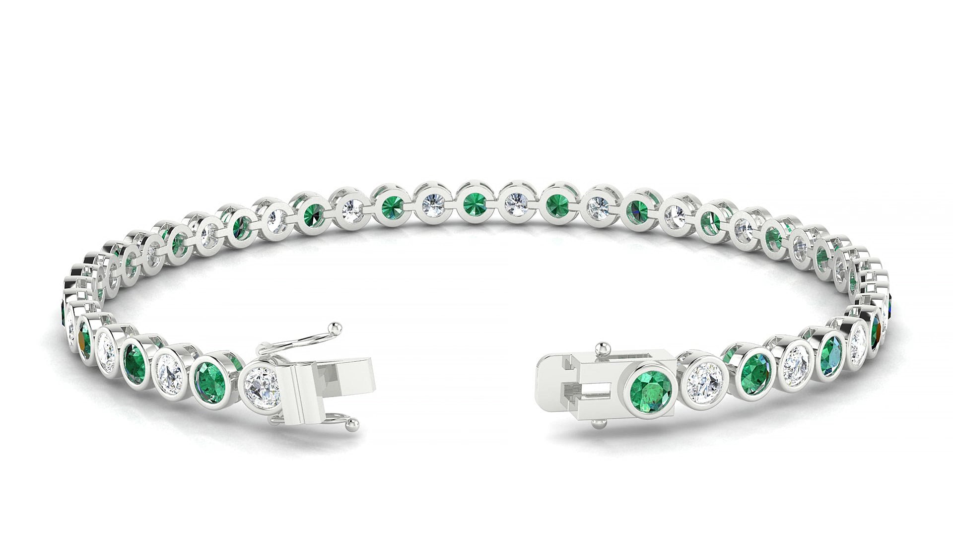Avila 1-1 | 18k White Gold 3 mm Round Natural Emerald & Diamond 15 cm Tennis Bracelet