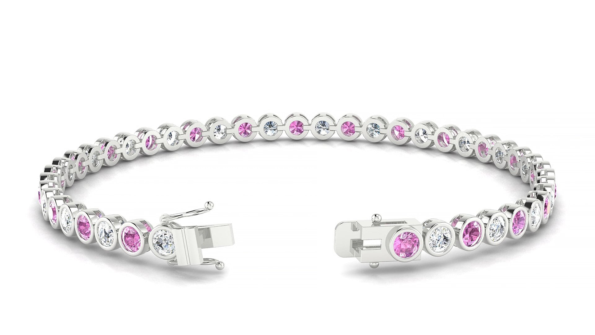 Avila 1-1 | 18k White Gold 3 mm Round Natural Pink Sapphire & Diamond 15 cm Tennis Bracelet