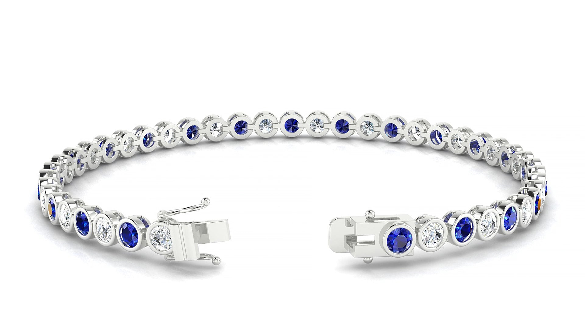 Avila 1-1 | 18k White Gold 3 mm Round Natural Sapphire & Diamond 15 cm Tennis Bracelet