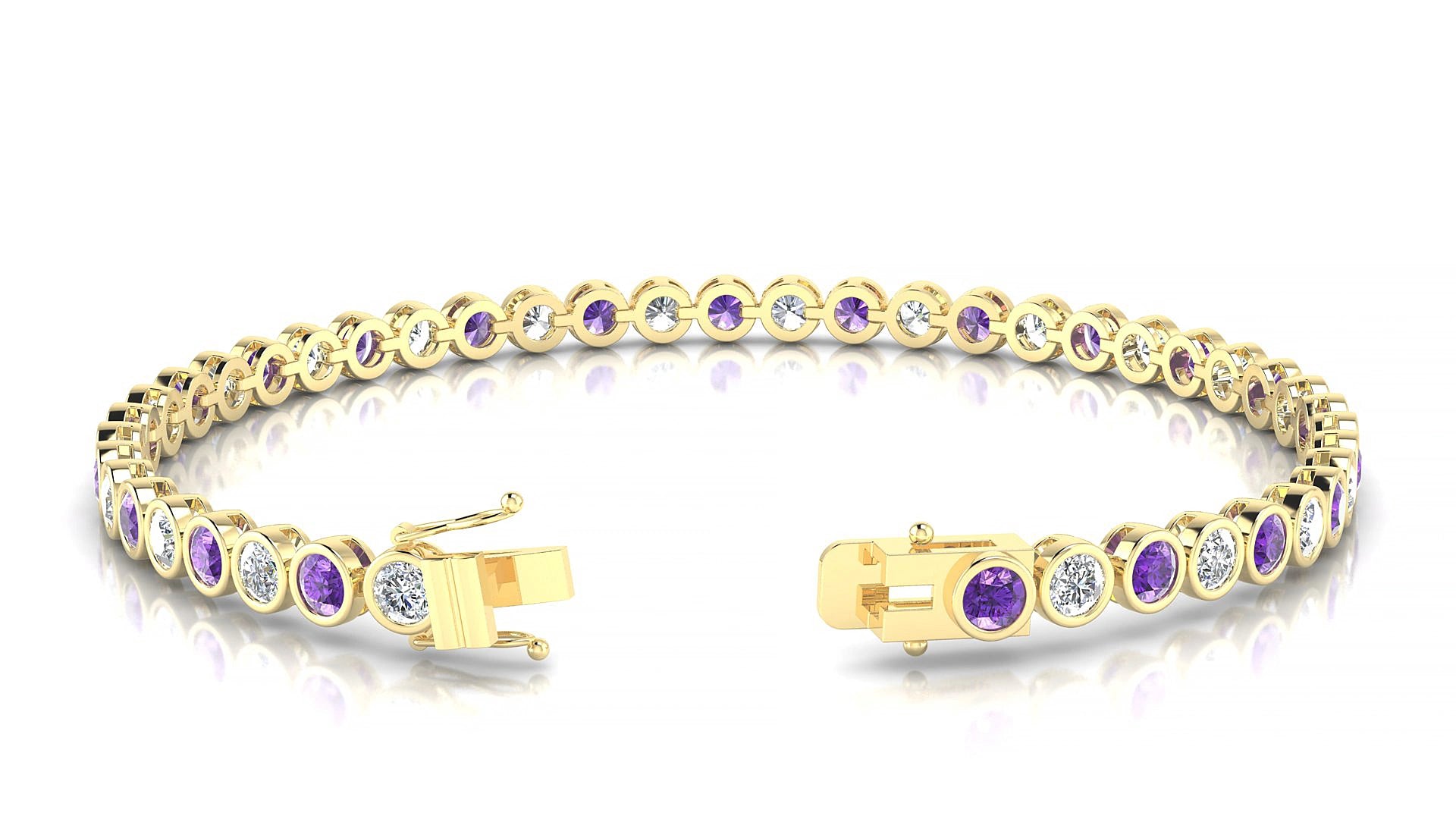 Avila 1-1 | 18k Yellow Gold 3 mm Round Natural Amethyst & Diamond 15 cm Tennis Bracelet