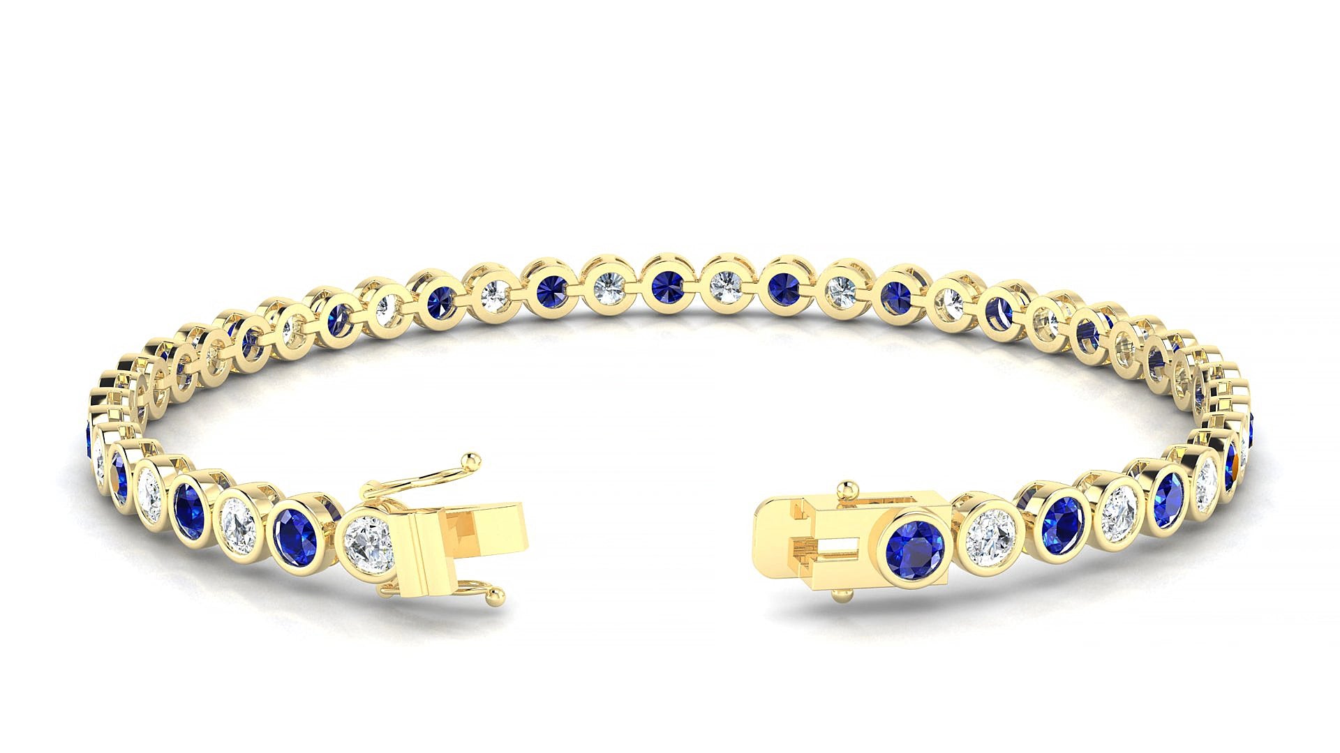Avila 1-1 | 18k Yellow Gold 3 mm Round Natural Sapphire & Diamond 15 cm Tennis Bracelet