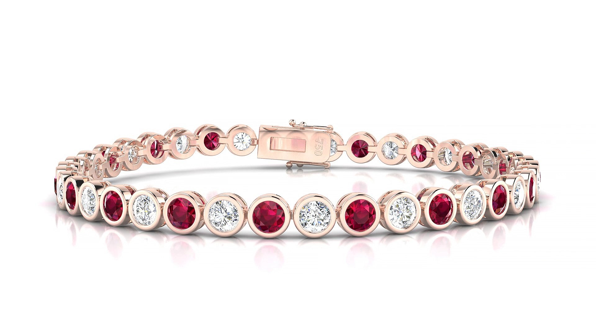 Avila 1-1 | 18k Rose Gold 3.4 mm Round Natural Ruby & Diamond 15 cm Tennis Bracelet