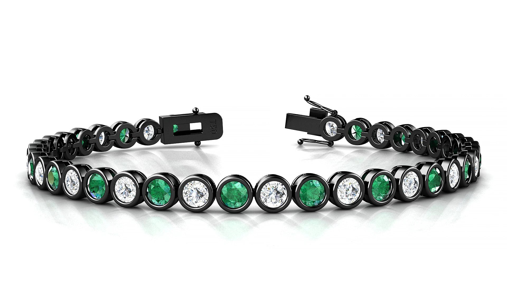Avila 1-1 | 18k Black Gold 3.4 mm Round Natural Emerald & Diamond 15 cm Tennis Bracelet