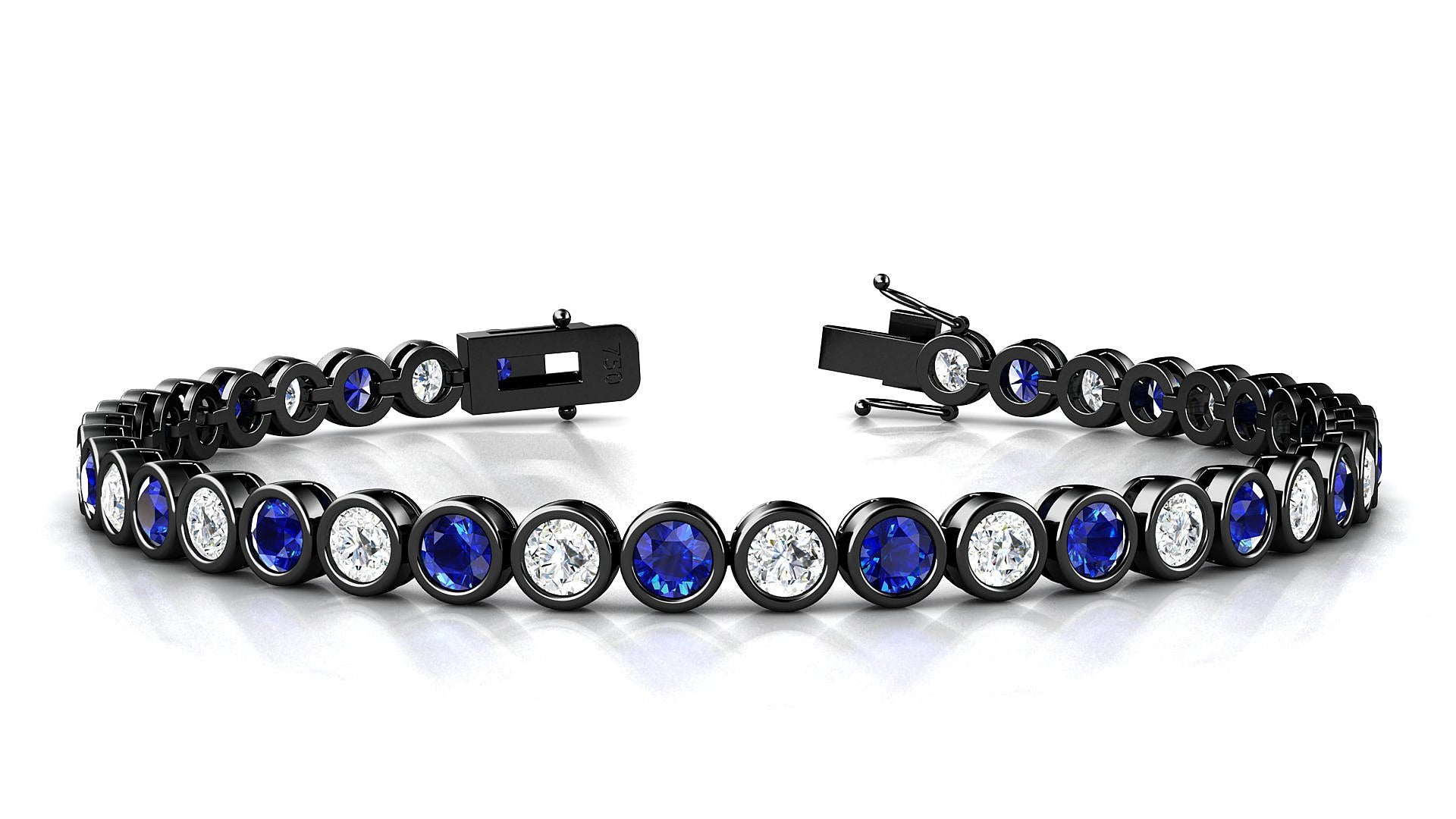 Avila 1-1 | 18k Black Gold 3.4 mm Round Natural Sapphire & Diamond 15 cm Tennis Bracelet