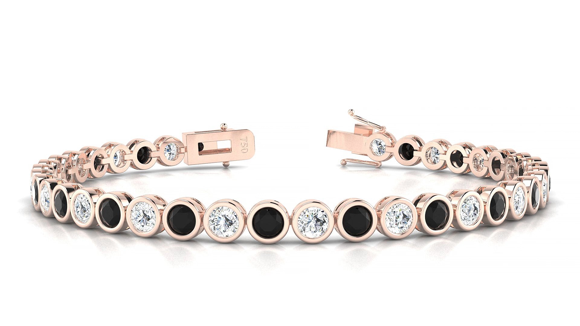 Avila 1-1 | 18k Rose Gold 3.4 mm Round Natural Black Diamond & Diamond 19 cm Tennis Bracelet