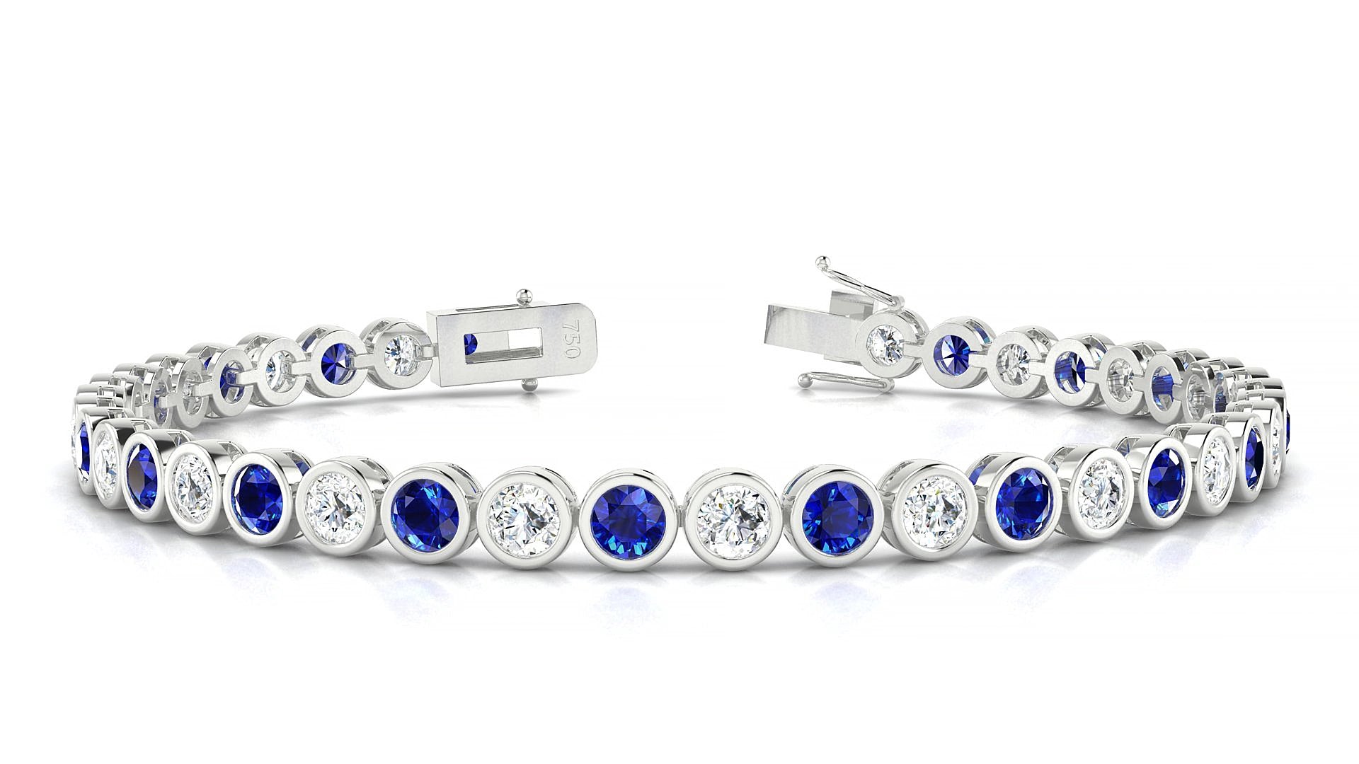 Avila 1-1 | 18k White Gold 3.4 mm Round Natural Sapphire & Diamond 15 cm Tennis Bracelet