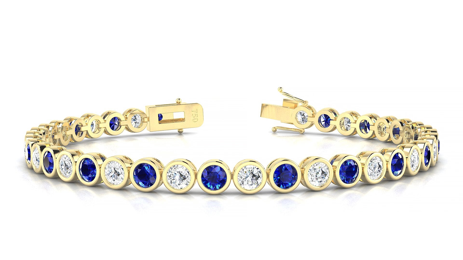 Avila 1-1 | 18k Yellow Gold 3.4 mm Round Natural Sapphire & Diamond 15 cm Tennis Bracelet