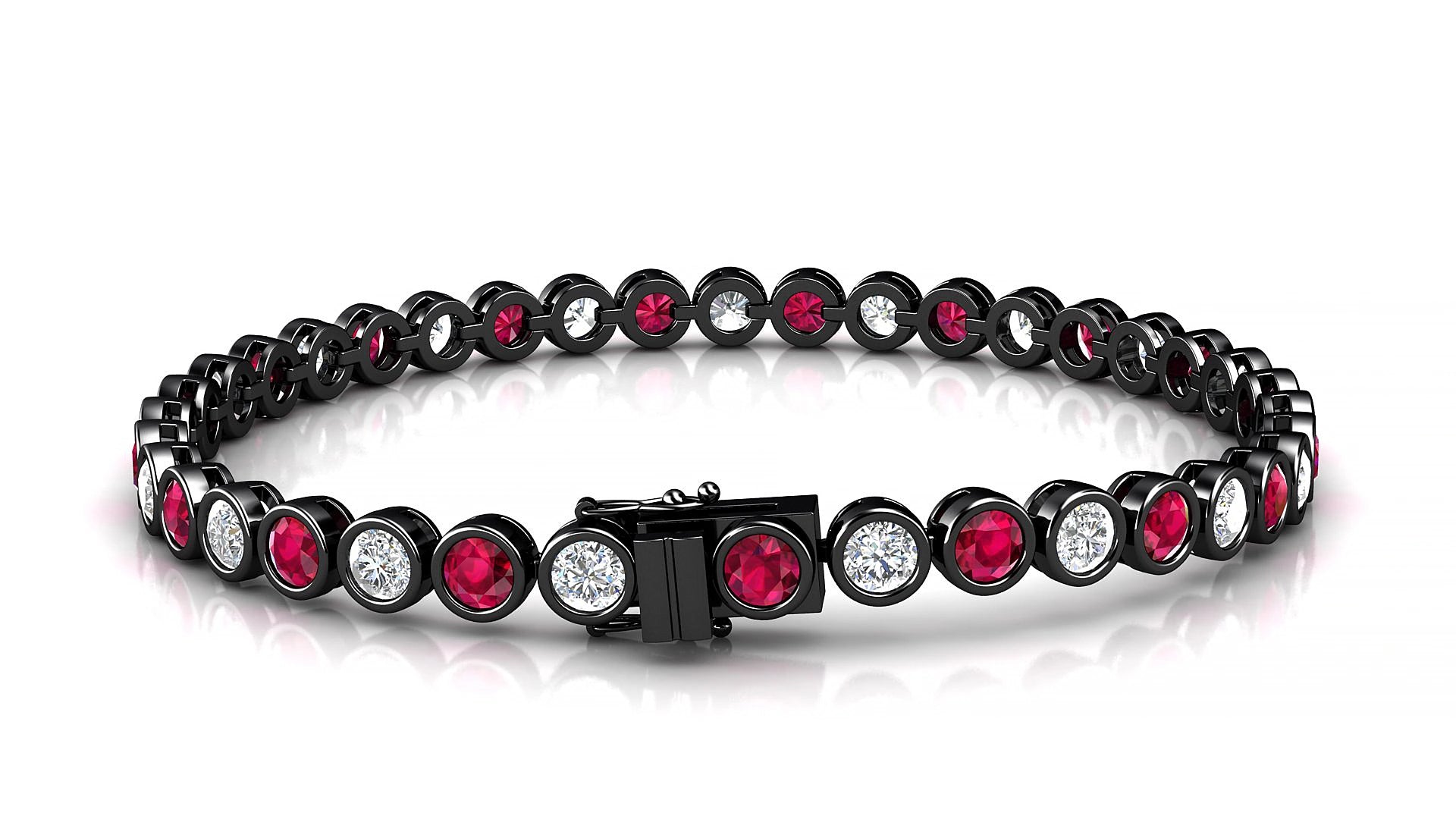 Avila 1-1 | 18k Black Gold 3.4 mm Round Natural Ruby & Diamond 15 cm Tennis Bracelet