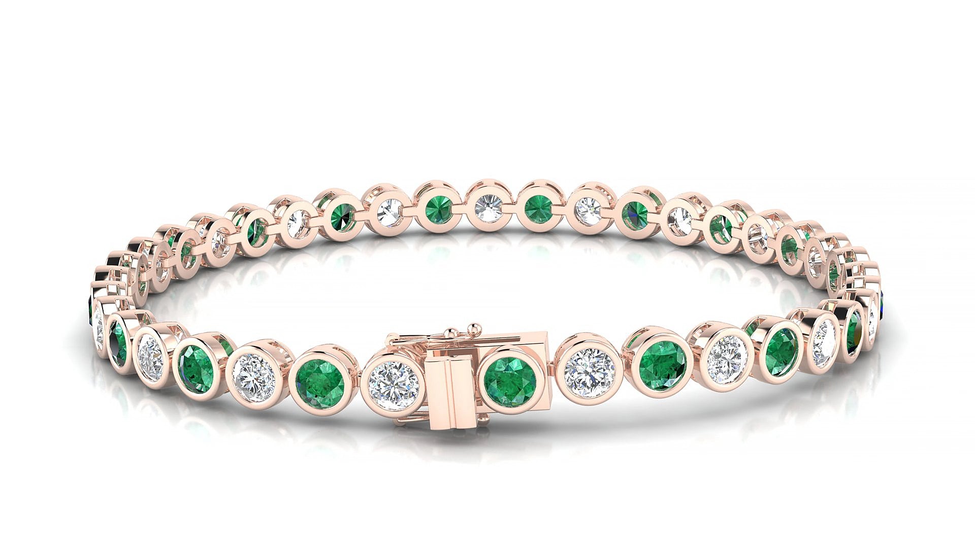 Avila 1-1 | 18k Rose Gold 3.4 mm Round Natural Emerald & Diamond 15 cm Tennis Bracelet