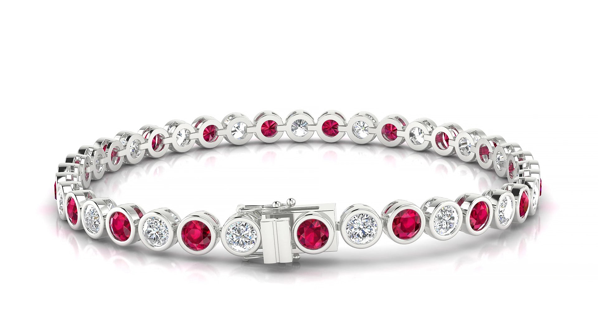 Avila 1-1 | 18k White Gold 3.4 mm Round Natural Ruby & Diamond 15 cm Tennis Bracelet