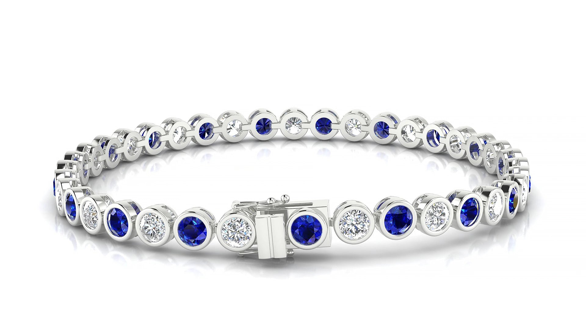 Avila 1-1 | 18k White Gold 3.4 mm Round Natural Sapphire & Diamond 15 cm Tennis Bracelet