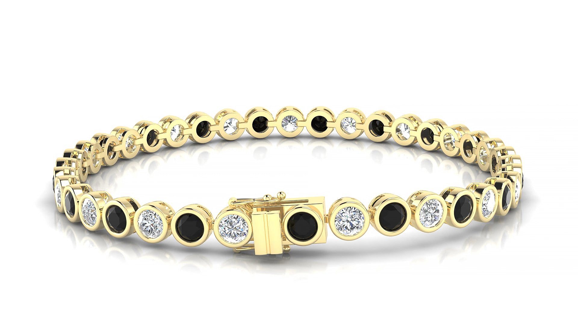 Avila 1-1 | 18k Yellow Gold 3.4 mm Round Natural Black Diamond & Diamond 20 cm Tennis Bracelet