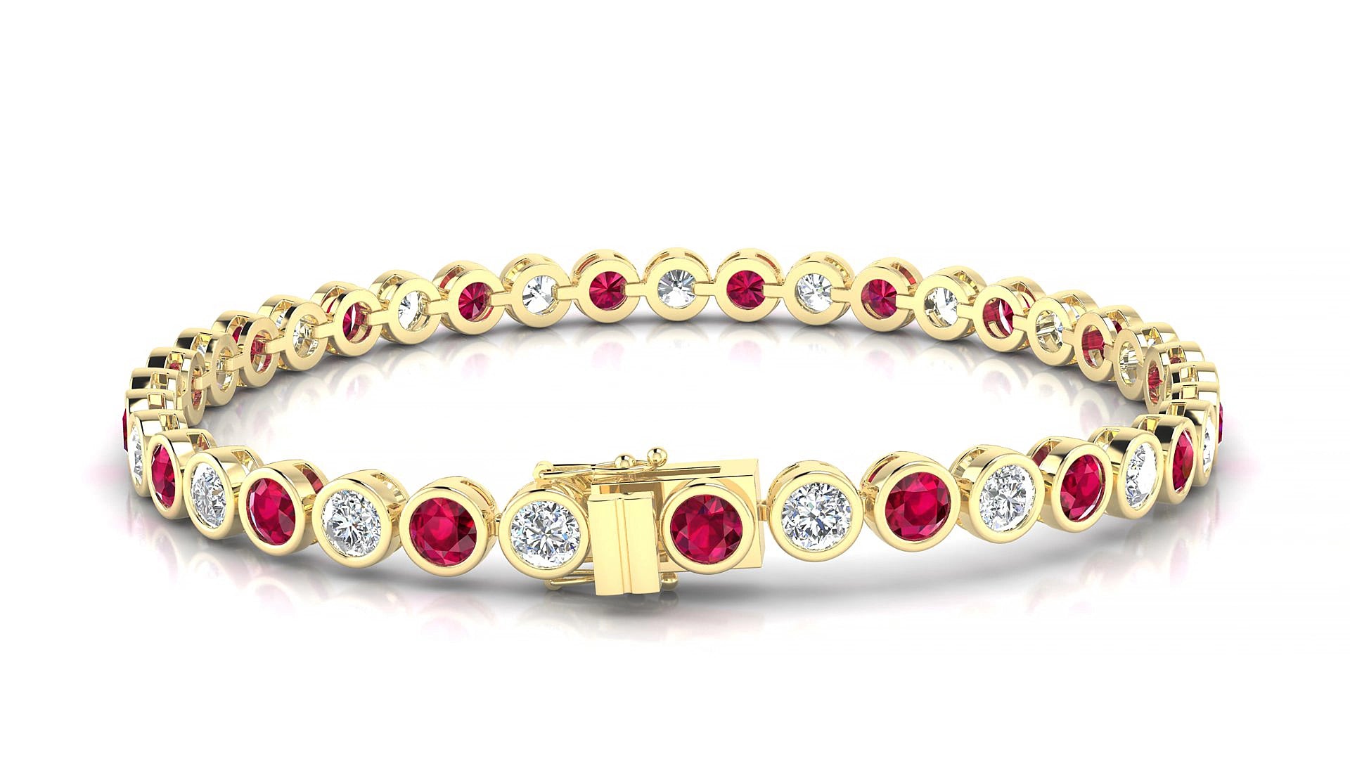 Avila 1-1 | 18k Yellow Gold 3.4 mm Round Natural Ruby & Diamond 15 cm Tennis Bracelet