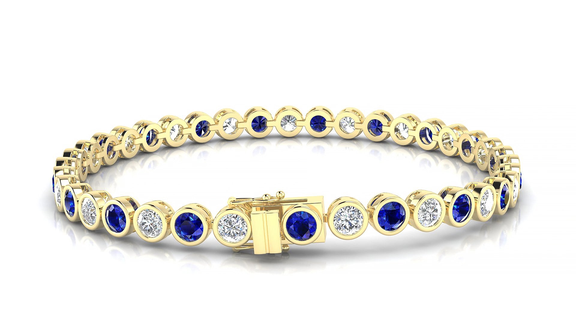 Avila 1-1 | 18k Yellow Gold 3.4 mm Round Natural Sapphire & Diamond 15 cm Tennis Bracelet